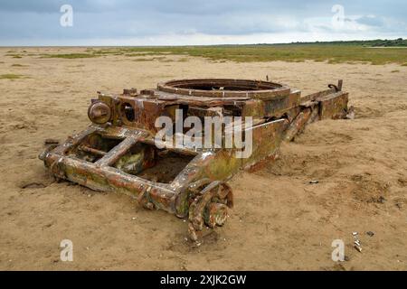 Tank sulla spiaggia di Mablethorpe Foto Stock