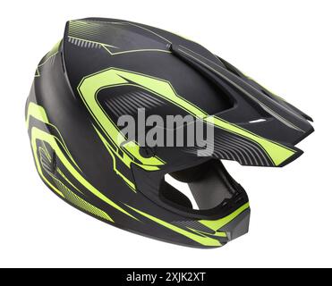 Nuovo casco da moto moderno isolato sul bianco Foto Stock