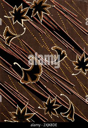 Timbro Fogliage Batik. Motivo lamelle. Illustrazione digitale morbida con intricati design a foglia in tonalità terrose. Elegante e ispirato alla natura, perfetto per ogni esigenza Foto Stock