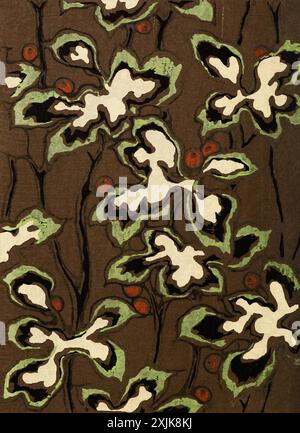 Timbro Fogliage Batik. Motivo lamelle. Illustrazione digitale morbida con intricati design a foglia in tonalità terrose. Elegante e ispirato alla natura, perfetto per ogni esigenza Foto Stock
