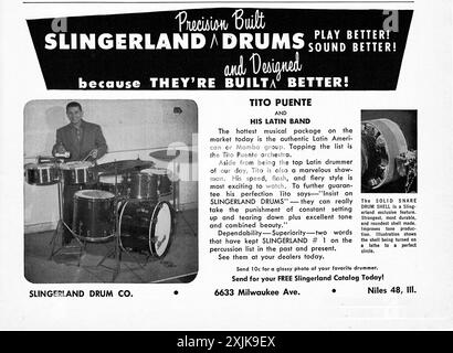 Un annuncio pubblicitario per Slingerland Drums di una rivista del 1960 con il grande jazz latino Tito Puente, Foto Stock