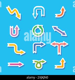 Semplici e divertenti frecce colorate disegnate a mano. Raccolta di sti isolati Illustrazione Vettoriale