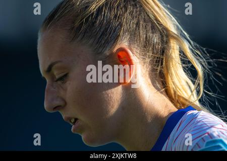 Kaunas, Lituania, 17 luglio 2024. Lola Gstalter di Francia reagisce durante la partita di gruppo A delle finali del Campionato UEFA Under-19 2023/2024 tra Lituania e Francia allo stadio Darius e Girenas di Kaunas, Lituania. 17 luglio 2024. Crediti: Nikola Krstic/Alamy Foto Stock