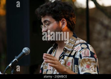 Ismael Sempere, poetico recital, Oratori de Sant Blai, Campos, Maiorca, Isole Baleari, Spagna poetico recital, ordini de Sant Blai, Campos, Maiorca Foto Stock