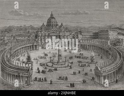 Città del Vaticano. Piazza San Pietro. Disegno di H. Catenacci. Incisione di Gauchard. "Storia della Rivoluzione francese". Volume i, seconda parte, 1879. Autore: Jean Gauchard (1825-1872). Incisore francese. Foto Stock