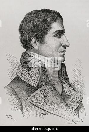 Lucien Bonaparte (1775-1840). Politico e diplomatico francese. Fratello di Napoleone Bonaparte. Ministro dell'interno (1799-1800) e presidente del Consiglio dei Cinquecento nel 1799. Verticale. Incisione. "Storia della Rivoluzione francese". Volume i, seconda parte, 1879. Foto Stock