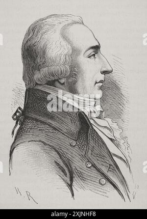 Roger Ducos (Pierre Roger Ducos) (1747-1816). Politico francese durante la Rivoluzione e la Francia napoleonica. Membro della convenzione nazionale e del repertorio (1799). Verticale. Incisione. "Storia della Rivoluzione francese". Volume i, seconda parte, 1879. Foto Stock