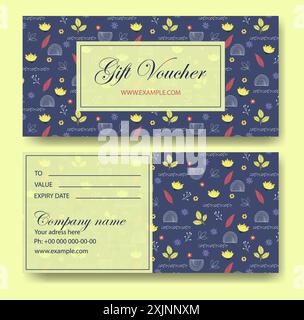 Modello di voucher regalo dal design colorato. Set di eleganti voucher con motivo floreale. Modello vettoriale per carta regalo, coupon e certificato con Illustrazione Vettoriale