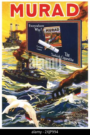 1915 WW1 Murad sigarette ad - navi da battaglia marittime Foto Stock