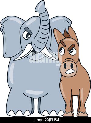 asino democratico contro elefante repubblicano personaggi dei cartoni animati Illustrazione Vettoriale