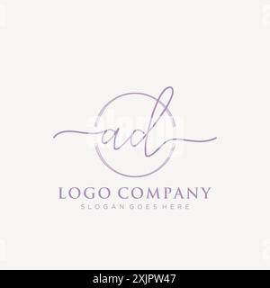 Scrittura iniziale DELL'ANNUNCIO con logo a forma di pennello circolare Illustrazione Vettoriale