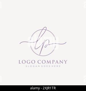 Scrittura iniziale LP con logo circolare a pennello Illustrazione Vettoriale