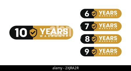 Scudo di garanzia Vector minimalista ed elegante con set di icone delle etichette della lista di controllo. numero di anni 6, 7, 8, 9, 10. eps vettoriale Illustrazione Vettoriale