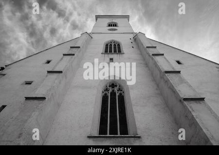 Facciata gotica della Cattedrale di San Martino di Bratislava in bianco e nero monocromatico in Slovacchia Foto Stock