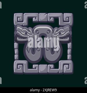 Totem maya e azteco di serpente con due teste, Maya e simbolo vettoriale tribale inca. Snake per il tuo gioco 2D o slot game. Illustrazione Vettoriale
