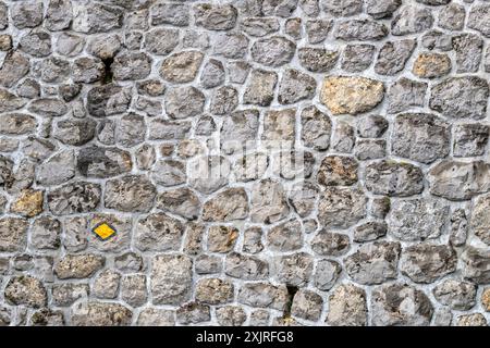 Marcatore del sentiero escursionistico dipinto su un muro nel cantone di Vaud Foto Stock