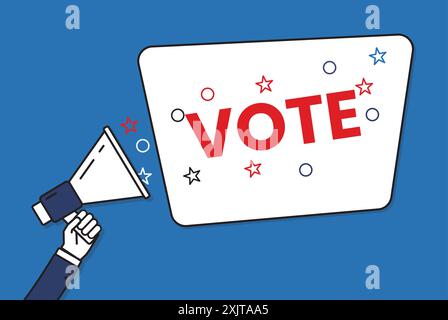 Megafono o altoparlante con bolla vocale e parola di voto. Illustrazione Vettoriale