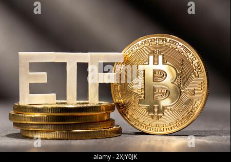 Negoziazione di ETF sulla criptovaluta Bitcoin in borsa Foto Stock