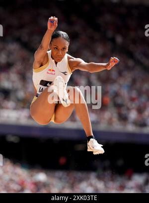 L'Italia Larissa Iapichino in azione nella finale Women's Long Jump con un record britannico durante il London Athletics Meet al London Stadium. Data foto: Sabato 20 luglio 2024. Foto Stock