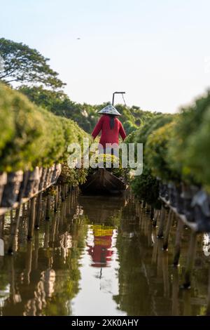 Vista del giardino fiorito sa Dec nella provincia di Dong Thap, Vietnam. E' famoso nel Delta del Mekong, preparando i fiori da trasporto al mercato per la vendita a Tet ho Foto Stock