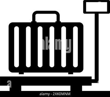 Moderna icona vettoriale in bianco e nero che raffigura una valigia per viaggi e turismo. Illustrazione Vettoriale