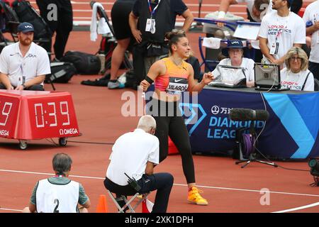 20 luglio 2024; London Stadium, Londra, Inghilterra; 2024 London Diamond League Athletics; Adriana Vilagos durante il Women's Javelin. Foto Stock