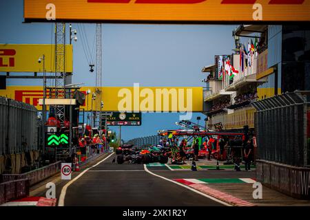 Pit Lane/Box, durante il GP d'Ungheria, Budapest 18-21 luglio 2024 Formula 1 World Championship 2024. Foto Stock