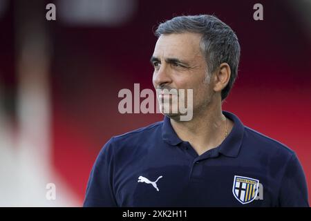 Anversa, Belgio. 20 luglio 2024. L'allenatore del Parma Fabio Pecchia nella foto durante un'amichevole di calcio tra il Real Anversa belga FC e l'italiano Parma calcio 1913, sabato 20 luglio 2024 ad Anversa, per prepararsi alla prossima stagione 2024-2025. BELGA FOTO KRISTOF VAN ACCOM credito: Belga News Agency/Alamy Live News Foto Stock