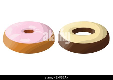 Ciambelle. Pasticceria rotonda e pasticceria decorata con pamada dolciaria. Delizioso dessert nazionale americano. Illustrazione Vettoriale