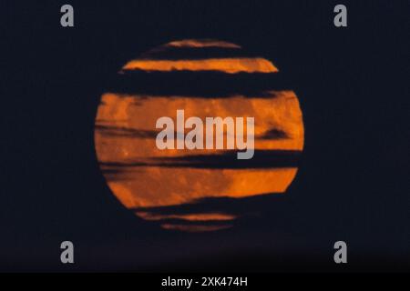 Los Angeles, California, Stati Uniti. 20 luglio 2024. La luna piena sorge dietro una montagna a Los Angeles il 20 luglio 2024. La luna piena di luglio, nota anche come la Luna Buck. (Credit Image: © Ringo Chiu/ZUMA Press Wire) SOLO PER USO EDITORIALE! Non per USO commerciale! Foto Stock