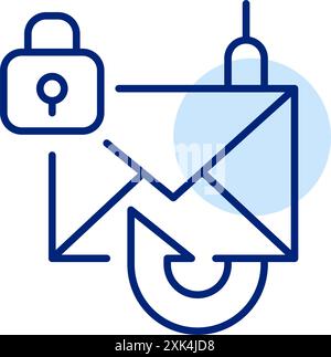 Protezione contro il phishing. Difesa sicura della posta elettronica. Gancio da pesca e serratura bloccata. Pixel Perfect, icona traccia modificabile Illustrazione Vettoriale