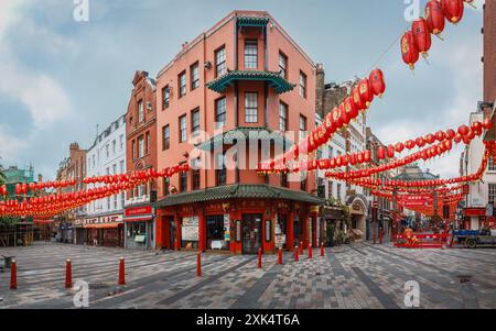 Una tranquilla Chinatown a Londra. Foto Stock