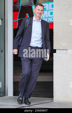 Londra, 21 luglio 2024. Jeremy Hunt, ex Cancelliere e ora Shadown Cancelliere dello Scacchiere, è visto fuori dalla BBC nel centro di Londra per gli spettacoli della domenica mattina e per i media round. Crediti: Imageplotter/Alamy Live News Foto Stock