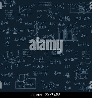 Sfondo tecnico blu scuro disegnato a mano Illustrazione Vettoriale