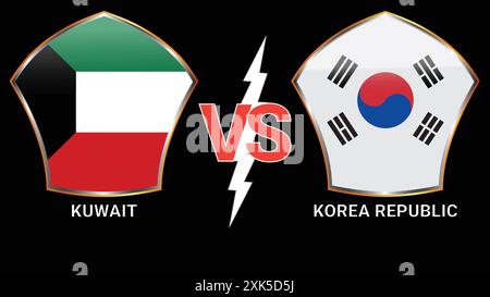 Kuwait vs Korea Republic Soccer partita di calcio con sfondo nero e contro bandiere Illustrazione Vettoriale