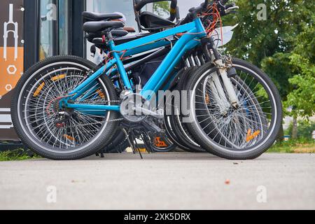 un veicolo composto da due ruote tenute in un telaio, una dietro l'altra Foto Stock