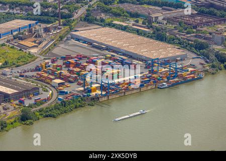 Luftbild, Duisburg-Süd, duisport logport II Zwei am Fluss Rhein, Wanheim-Angerhausen, Duisburg, Ruhrgebiet, Nordrhein-Westfalen, Deutschland ACHTUNGxMINDESTHONORARx60xEURO *** Vista aerea, Duisburg South, Duisport logport II Zwei am Fluss Rhein, Wanheim Angerhausen, Duisburg, zona della Ruhr, Renania settentrionale-Vestfalia, Germania ATTENTIONxMINDESTHONORARx60xEURO Foto Stock