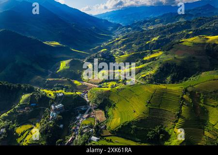 Vista aerea del campo di riso della Pan Tan vicino a Sapa, Vietnam Foto Stock