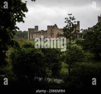 Costruito nell'XI secolo, il castello di Alnwick è uno dei più grandi castelli abitati d'Inghilterra. Foto Stock