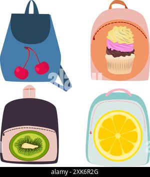 Set di borse colorate per la scuola di forme diverse. Illustrazione Vettoriale