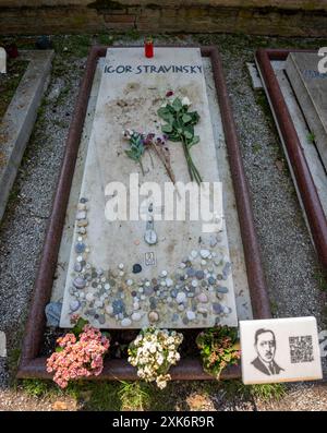 Venezia, Italia - 4 giugno 2024: Lapide del compositore russo Igor Stravinsky (1872-1971) nel cimitero di San Michele. Foto Stock