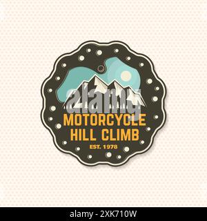 Logo, badge, adesivo, moto Hill Climb. Illustrazione vettoriale. Sport estremi con freno a disco in montagna. Illustrazione Vettoriale