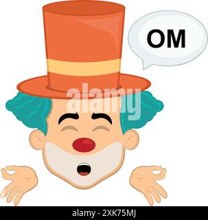 Illustrazione vettoriale personaggio clown cartone animato meditando con una bolla vocale con il testo OM Illustrazione Vettoriale