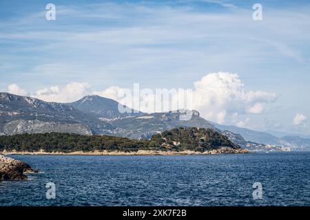 Vedute panoramiche della penisola di Saint Jean Cap Ferrat al tramonto Foto Stock