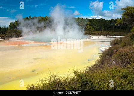 Tavolozza degli artisti, Wai-o-Tapu (acque sacre) della zona vulcanica di Taupo , Isola del Nord, nuova Zelanda Foto Stock