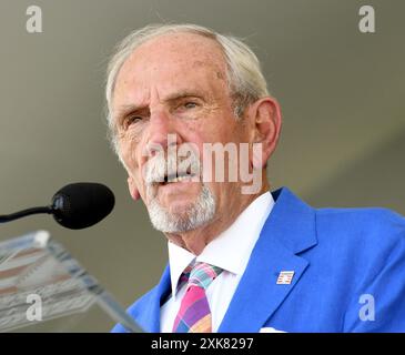 Cooperstown, Stati Uniti. 21 luglio 2024. Jim Leyland discute la sua carriera nella Hall of Fame della Major League Baseball per 2024 indotti a Cooperstown, New York, domenica 21 luglio 2024. Foto di George Napolitano/UPI credito: UPI/Alamy Live News Foto Stock