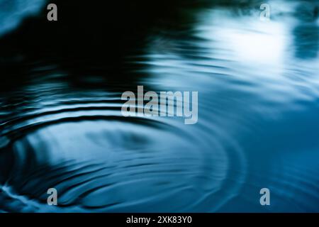Si riversa in una pozza d'acqua dopo la caduta delle gocce di pioggia Foto Stock