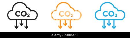 Set di raccolta o pacchetto pacchetto con logo vettoriale icona riduzione CO2 Illustrazione Vettoriale