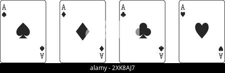 Set di tutte e quattro le carte da gioco di assi, tra cui cuori, diamanti, mazze e picche in forma vettoriale Illustrazione Vettoriale