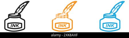 Set di logo vettoriali con icone a inchiostro e quill o gruppo di pacchetti Illustrazione Vettoriale